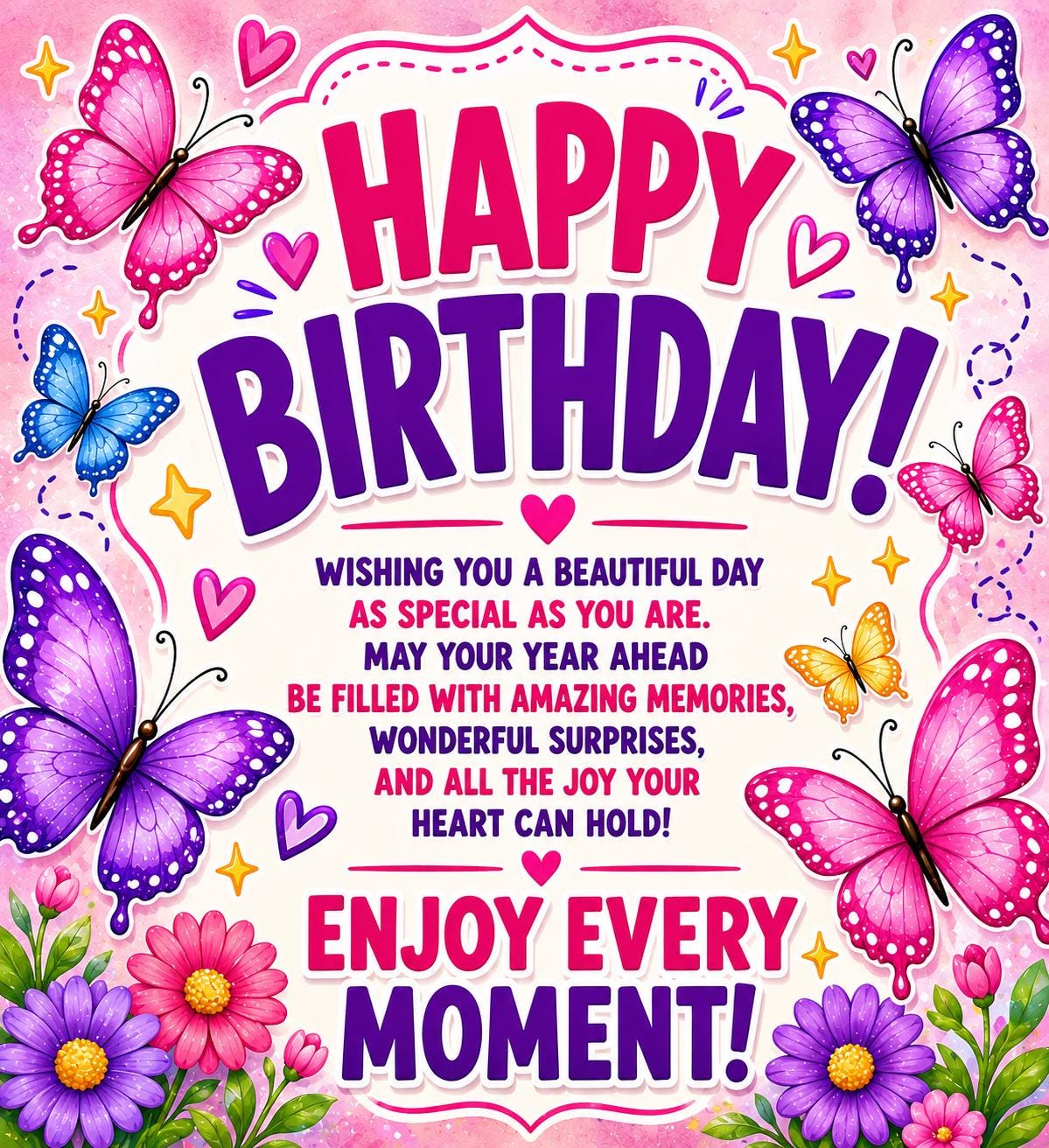 Pink & Purple Butterfly Birthday Card | Digital Card Printable - Etsy