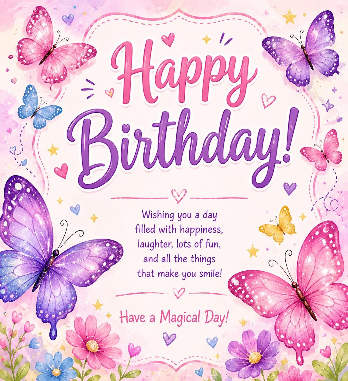 Pink & Purple Butterfly Birthday Card | Digital Card Printable - Etsy