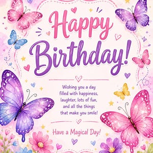 Pink & Purple Butterfly Birthday Card | Digital Card Printable - Etsy