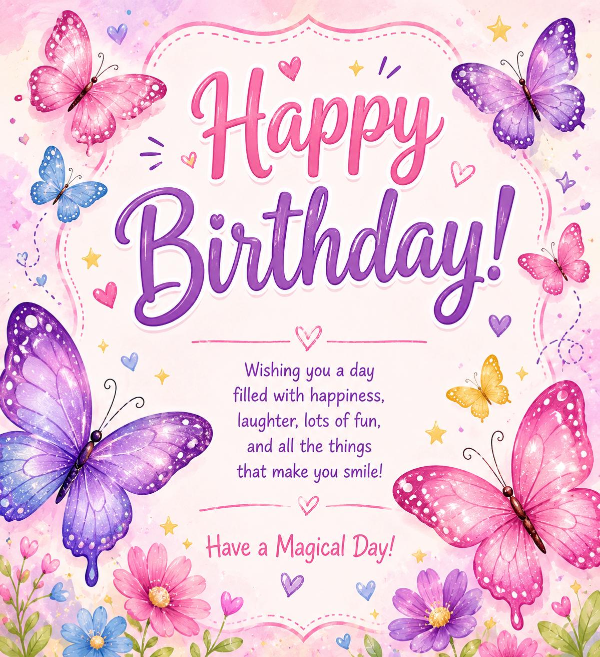 Pink & Purple Butterfly Birthday Card | Digital Card Printable - Etsy