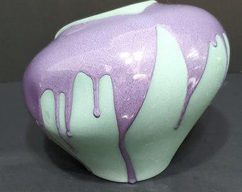 Vintage Rare Haeger Pottery Vase. Teal with Purple Drip Glaze.