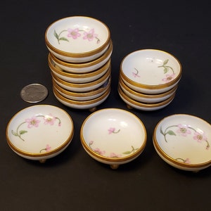One Of A Kind O&EG Royal Austrian Salt Cellars. Set of 12. Hand Painted Floral Design in Bowls Signed Ida Loewenstein 5-12-73