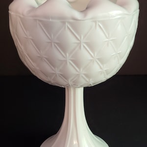 Vintage Indiana Milk Glass Duette Quilted Diamond Star Compote