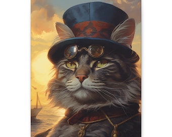 Distinguido felino Beach Sunset Portrait - Sir Cat Canvas Gallery Wraps