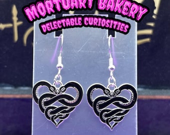 Snake Earrings, Snake, Earrings, Small Snake Earrings, Heart Earrings, Snake Jewelry, Snake Earring, Snake Charm, Snake Lover, Coiled Snake