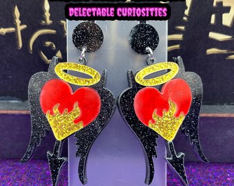 Duivel, oorbellen, hangoorbellen, duivelsoorbellen, engel, engeloorbellen, duivelshoorns, engel en duivel, statementoorbellen, schattige oorbellen