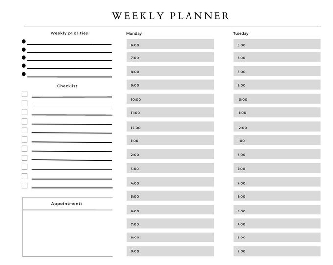 Canva Weekly Planner Printable Template, Time Block Template, Block ...