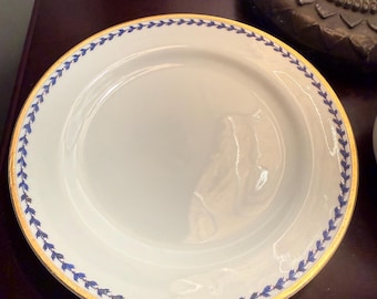 Antieke Haviland Limoges schotel van 14,5 cm | Schleiger 791 Blue Laurel met gouden rand, vervangingsonderdeel, ca. 1900