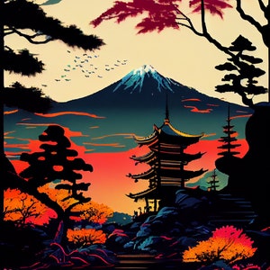 Japanese Wall Art Digital Vintage Colorfull