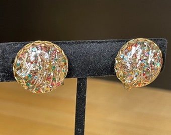 Vintage Sarah Coventry rainbow confetti clip earrings