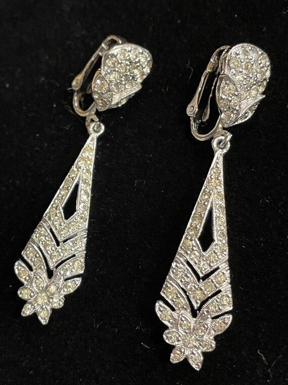 Silver Tone Sparkle Dangle Clip Earrings with Rhi… - image 8
