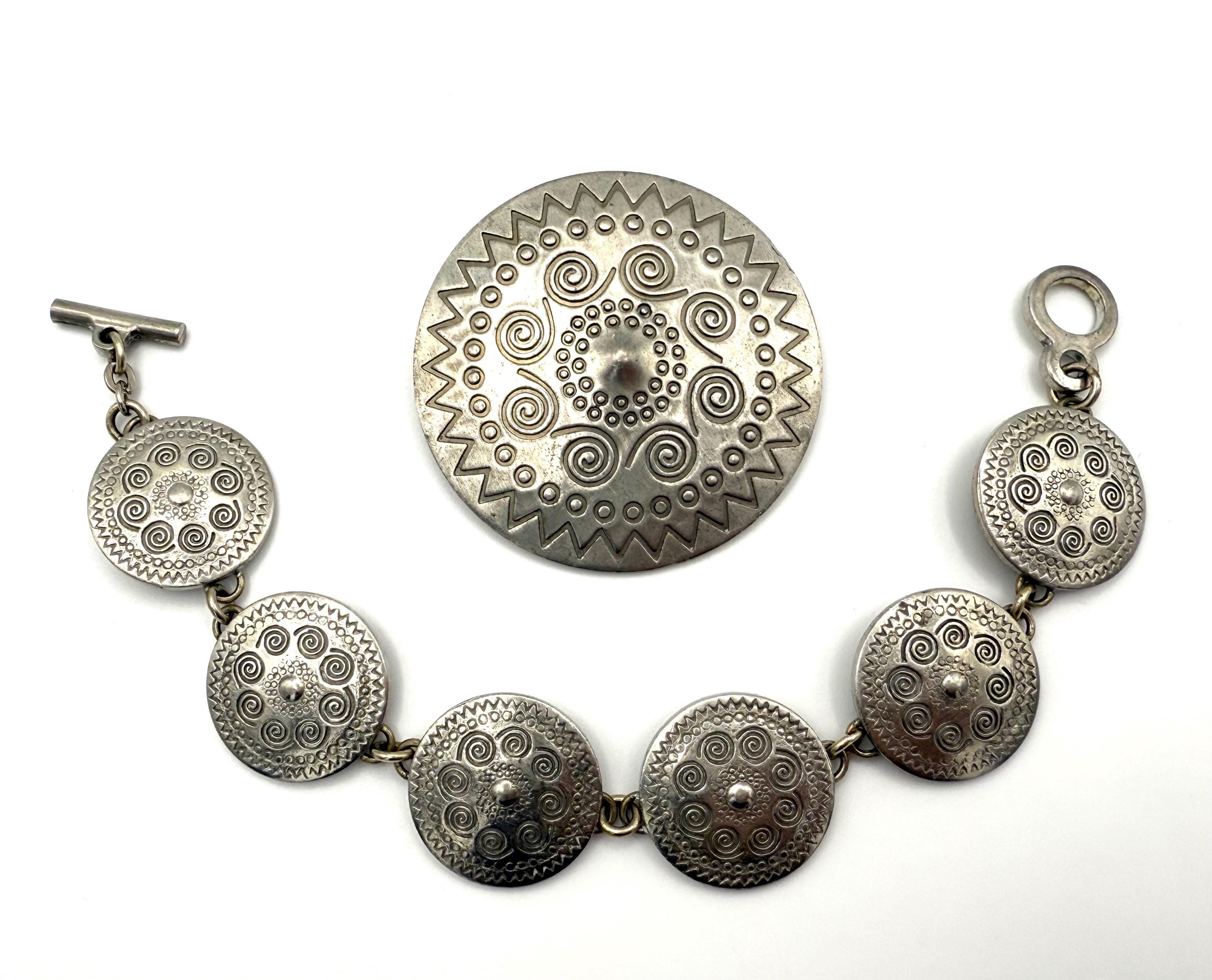 Vintage Jorgen Jensen Jewelry - Pewter Viking Shield Brooch and