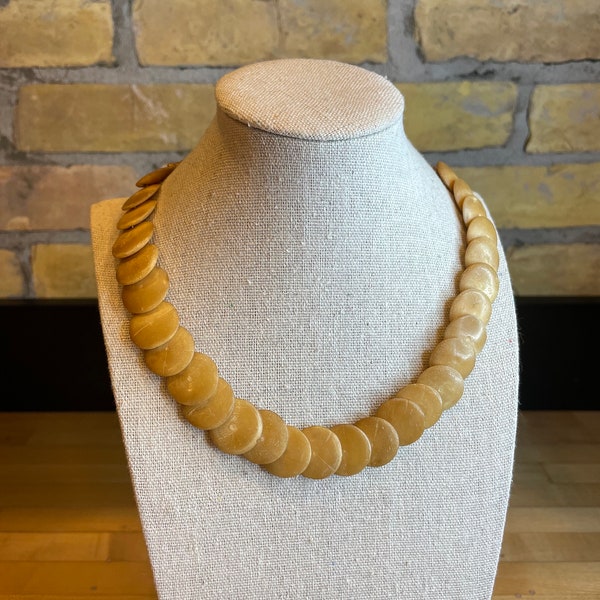 Carved Bone Disc Bead Necklace - Vintage Jewelry