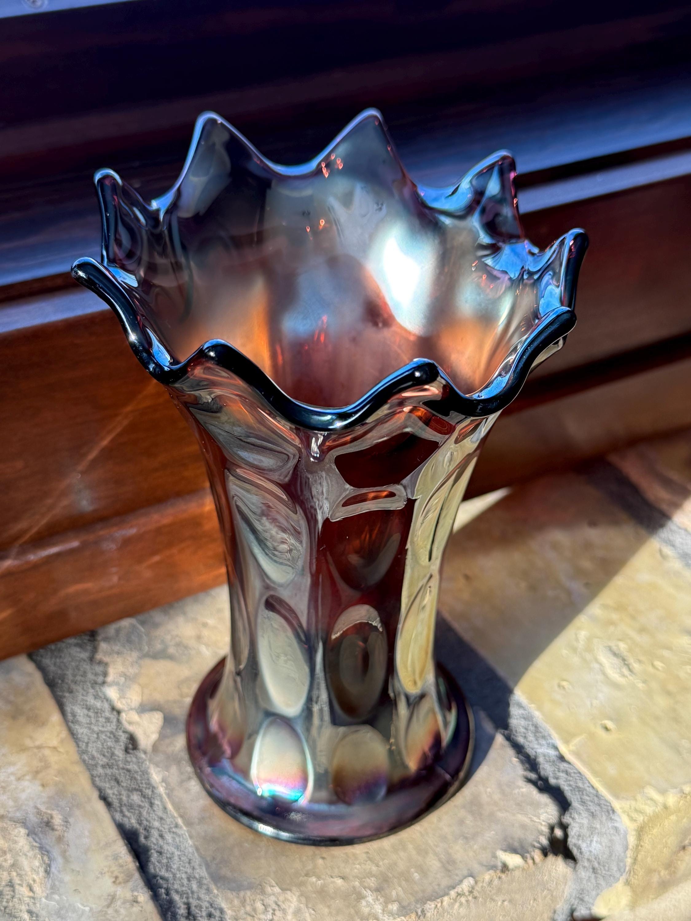 Antique Fenton Swung Carnival Glass Vase - Amethyst With