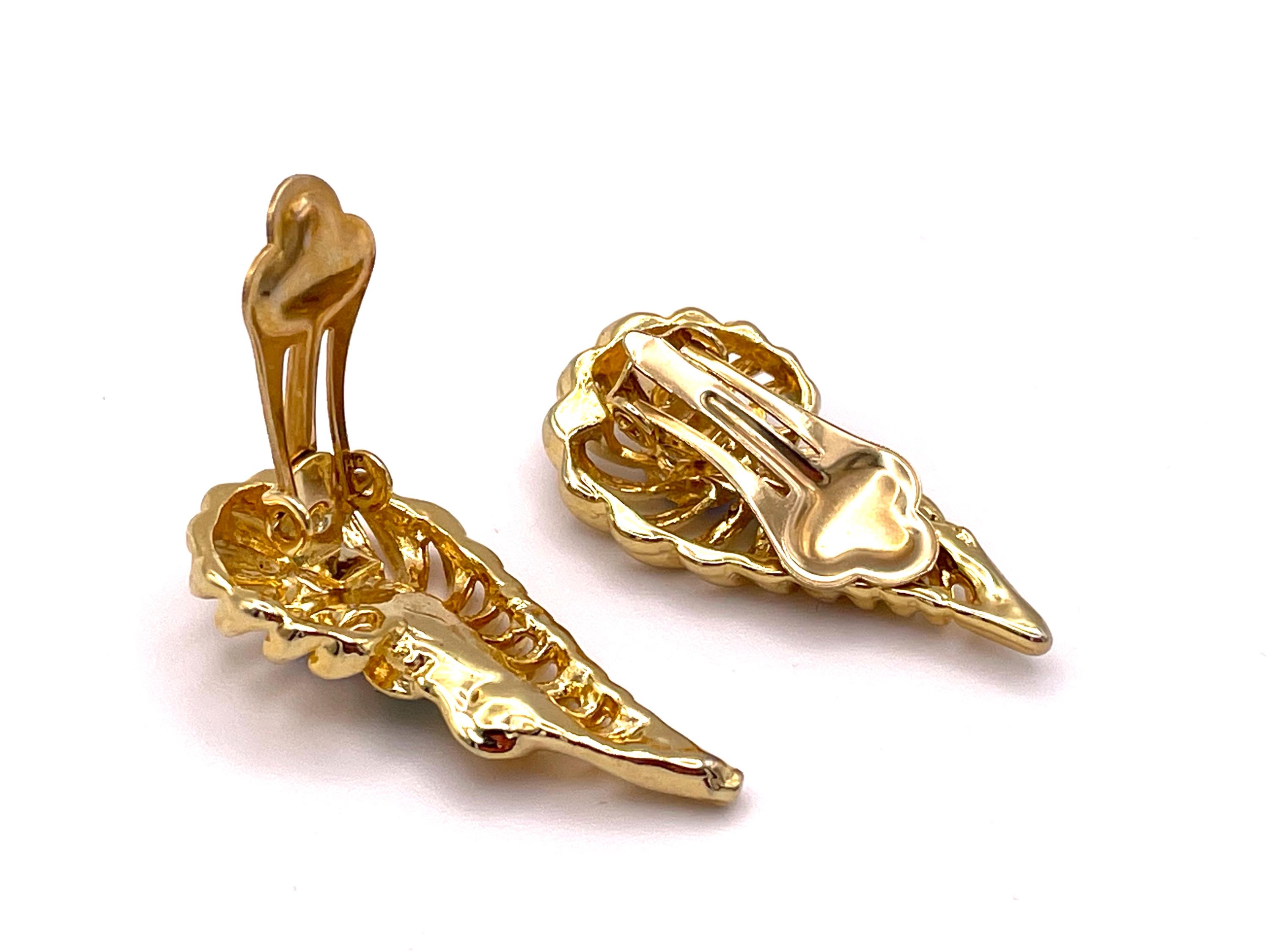 Boucles D'oreilles Vintage Clips Dorés Avec Strass Bleu Clair - Bijou Ancien En Bon état