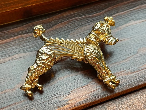 Vintage Gold Tone Unsigned Poodle Brooch - image 1