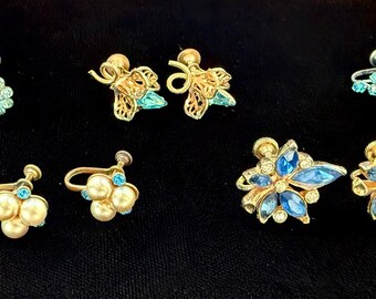 Your Choice - Vintage Blue Rhinestone Screwback Earrings