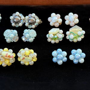 Pendientes de clip vintage japoneses con racimo de cuentas - ¡Tú eliges!