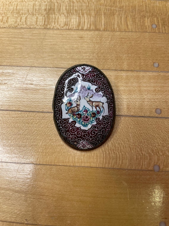 Vintage Hand Painted Persian Brooch with Deer - image 10