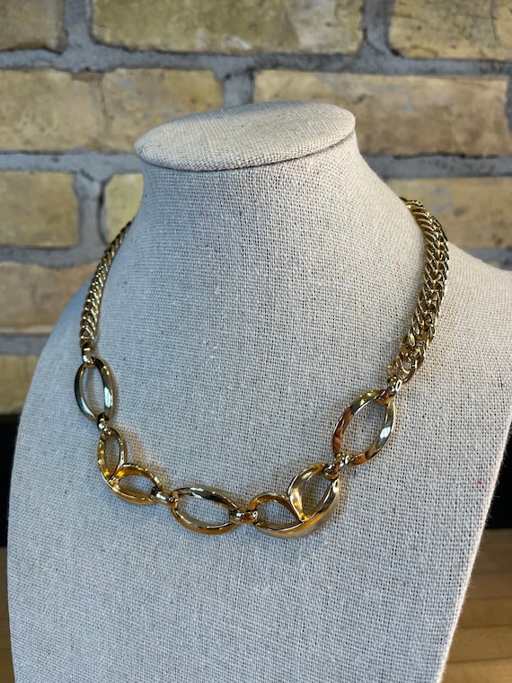 Vintage Monet Gold Tone Choker Necklace with Hang 