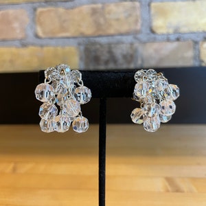 Vintage Faceted Glass Bead Cha-Cha Earrings - Mid Century Clip Earrings