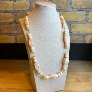Stone Bead Necklace - Possibly Onyx or Agate - Shades of Light Pink and Cream