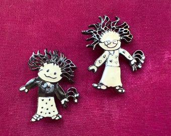 Vintage SFJ Steinmetz Raggedy Ann Brooch - Your Choice - Black and