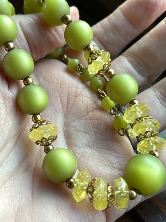 Vintage Olive Green Moonglow and Yellow Bead Chok… - image 8