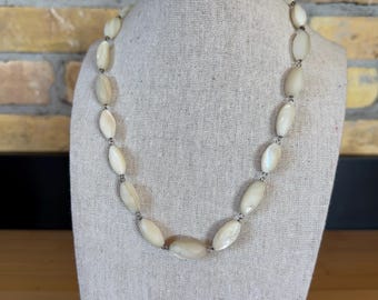 Antique Mother of Pearl MOP Oval Bead Necklace - 1910s or 1920s - Bridal Something Old
