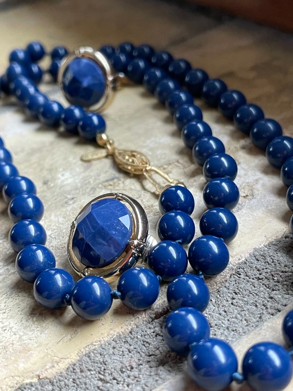 Vintage Napier Blue Beaded Necklace and Coordinat… - image 3