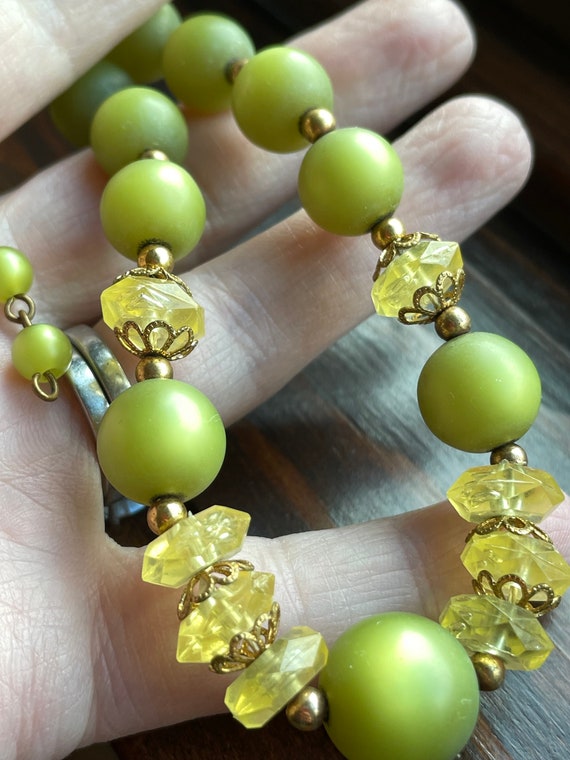 Vintage Olive Green Moonglow and Yellow Bead Chok… - image 9