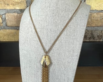 Vintage Gold Tone Necklace with Tassel - 1970s Style!