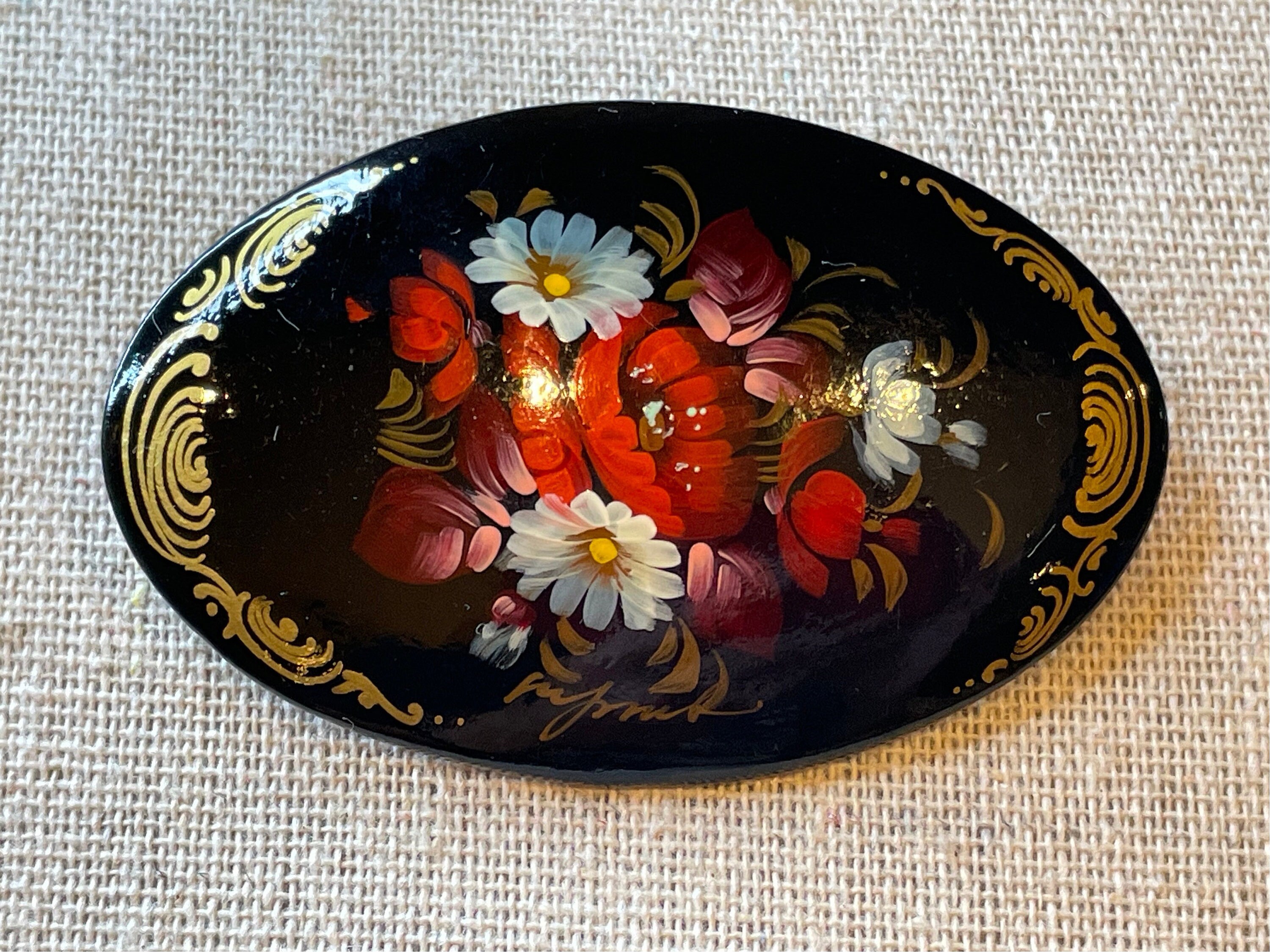 Broche Russe Palekh « Les Amoureux » – Peinte à La Main – Artisanat Traditionnel – Neuf Avec étiquettes