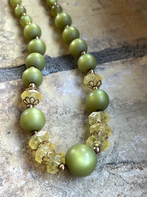 Vintage Olive Green Moonglow and Yellow Bead Chok… - image 5