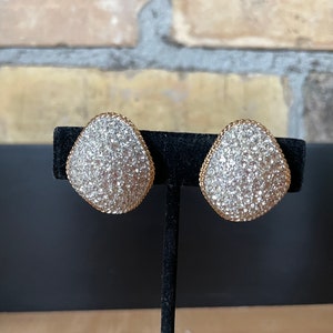 Vintage Rhinestone Statement Clip Earrings - Designer Quality - Gold Tone