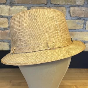 Vintage Stetson tan jute fedora - jaren 60 of 70 - maat 7 1/4