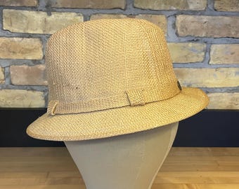 Vintage Stetson Tan Jute Fedora - 1960s or 1970s - Size 7 1/4