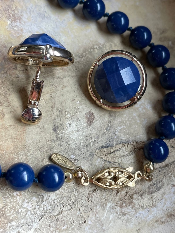 Vintage Napier Blue Beaded Necklace and Coordinat… - image 7