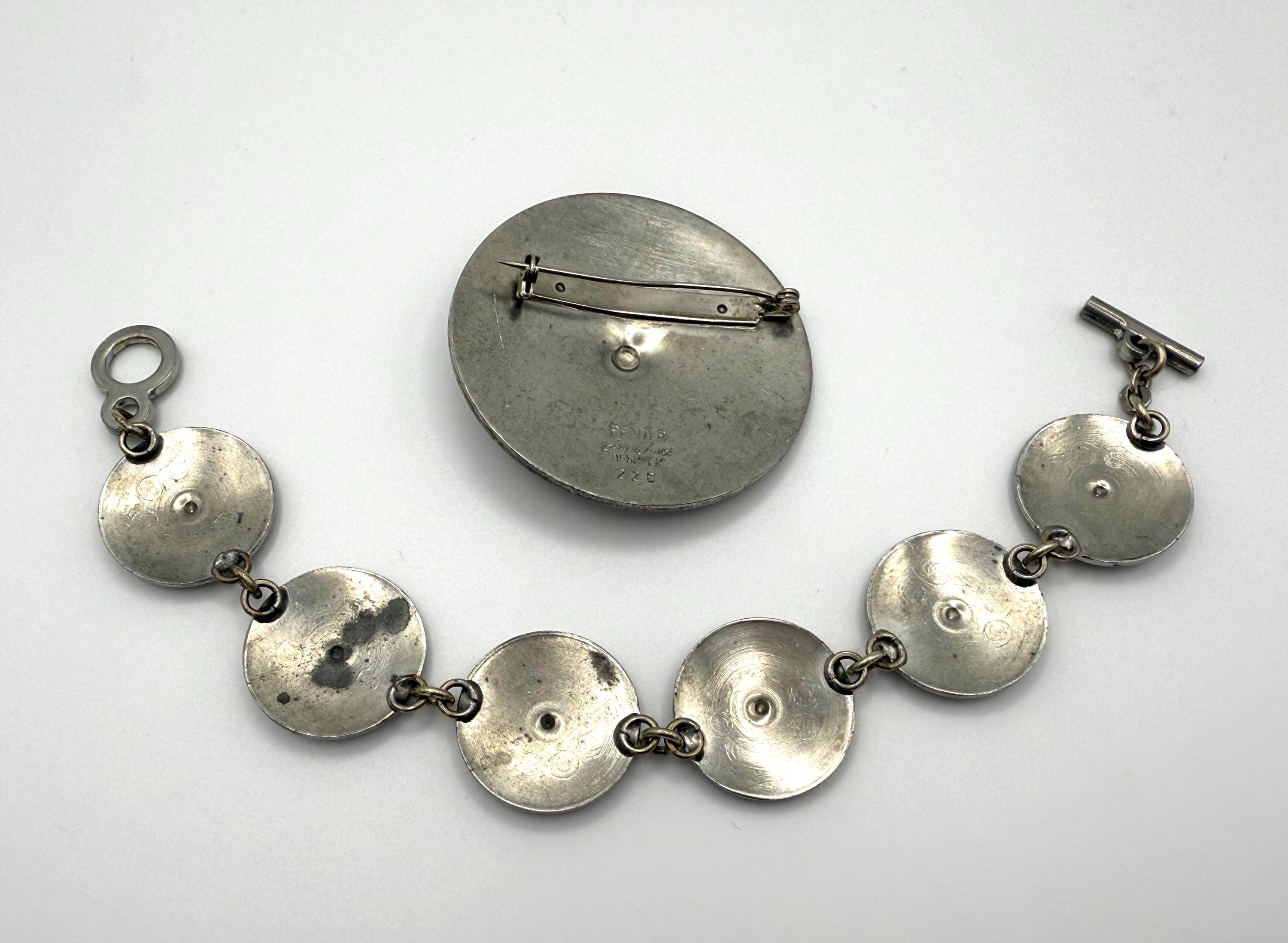 Vintage Jorgen Jensen Jewelry - Pewter Viking Shield Brooch and