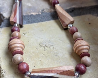 Vintage Exotic Wood Bead Necklace - 30”