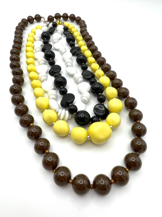 Lot of 4 Vintage Beaded Necklaces - Brown Speckle,