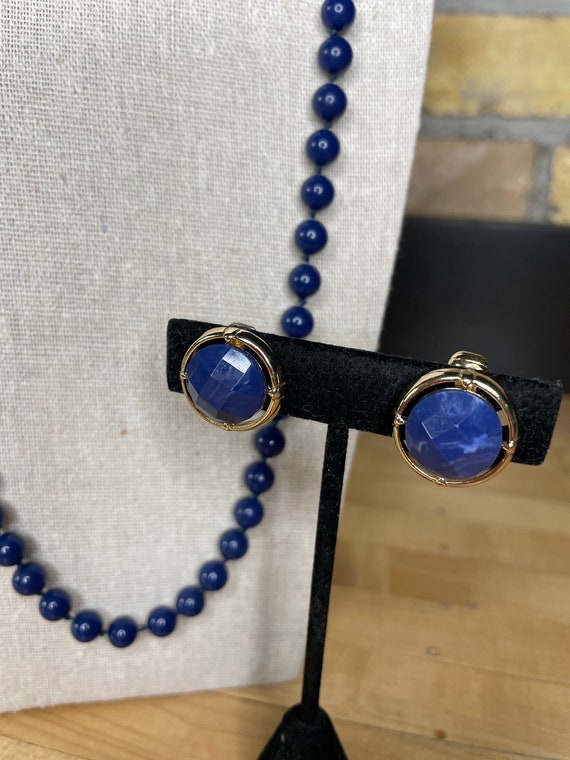 Vintage Napier Blue Beaded Necklace and Coordinat… - image 2