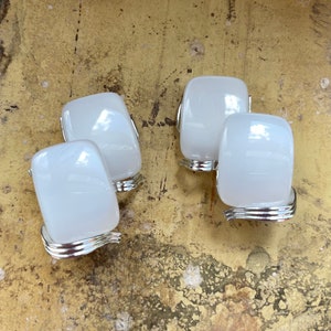Vintage Lisner Signed Silver Tone and White Thermoset Double Rectangle Clip Earrings