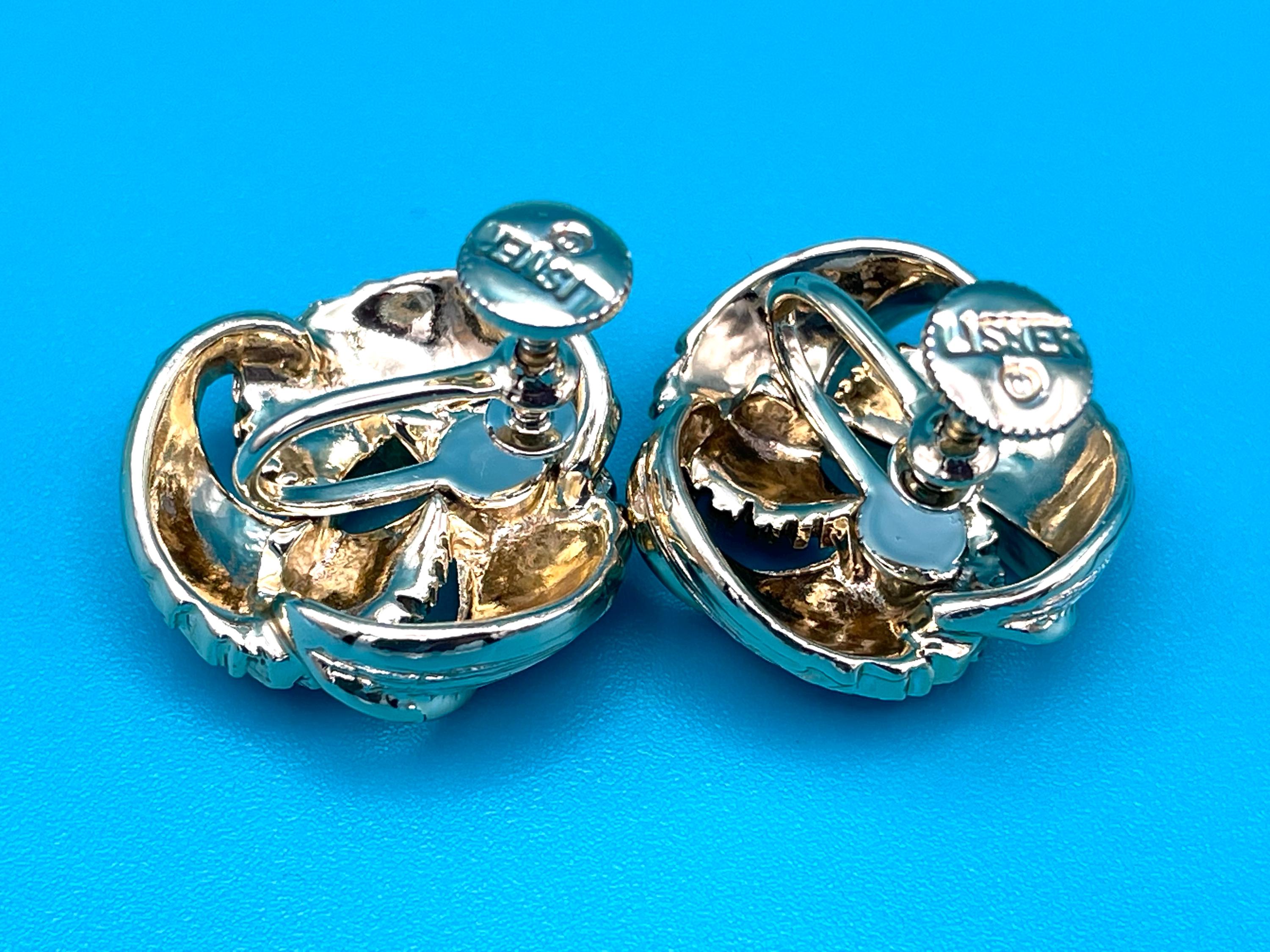 Boucles D'oreilles à Vis Vintage Signées LISNER - Perles Nacrées, Couleur Argent, Bon état