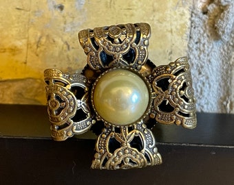 Jan Michaels Maltese Cross Pearl Ring - San Francisco - Adjustable Statement Ring