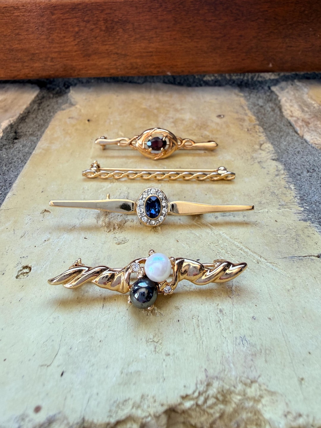 Vintage Gold Tone Bar Brooch - Your Choice - Etsy