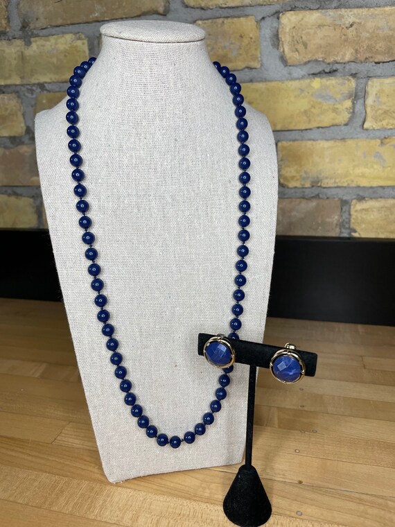 Vintage Napier Blue Beaded Necklace and Coordinat… - image 1