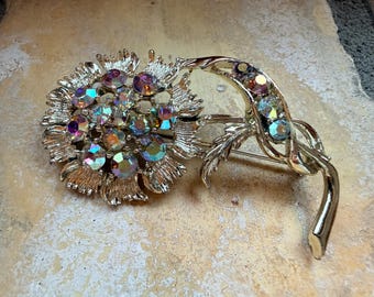 Vintage Aurora Borealis strass bloemenbroche - niet gesigneerd
