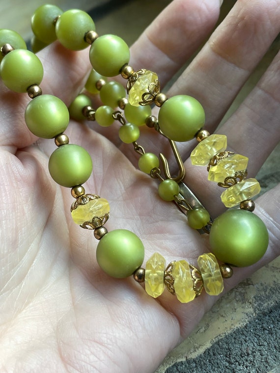 Vintage Olive Green Moonglow and Yellow Bead Chok… - image 7