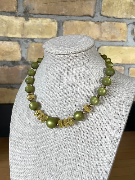 Vintage Olive Green Moonglow and Yellow Bead Chok… - image 2